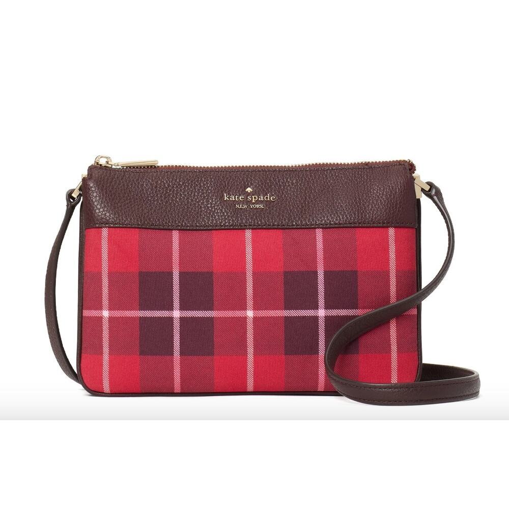 NWT Kate Spaid Leila Plaid Triple Gusset Crossbody $279